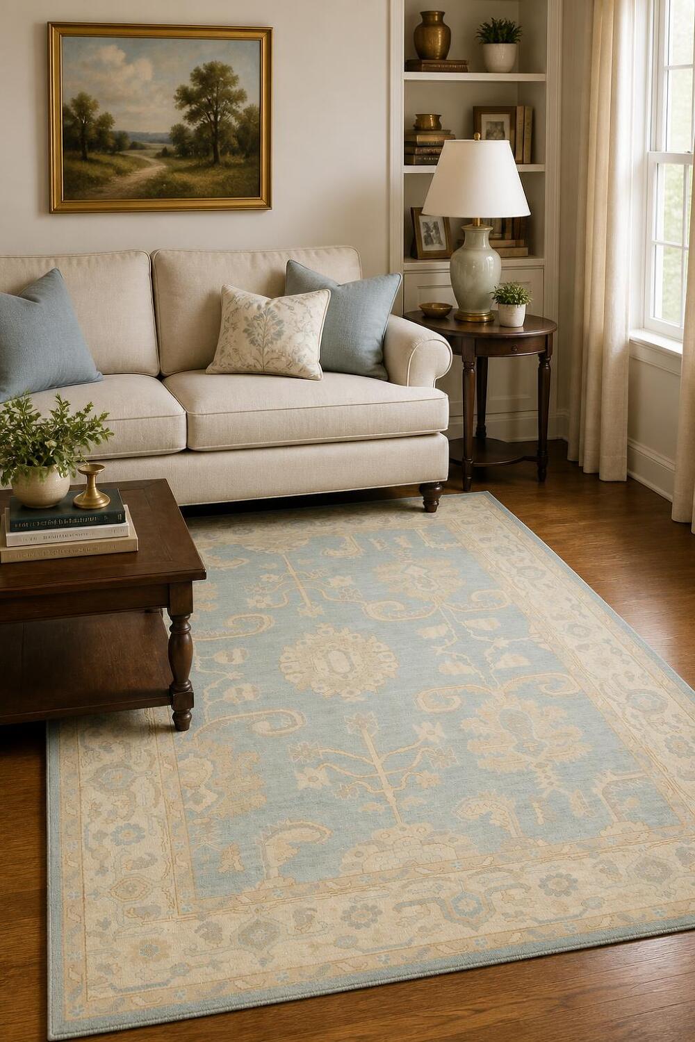 Traditional Oushak Wool Blue Area Rug 6x9
