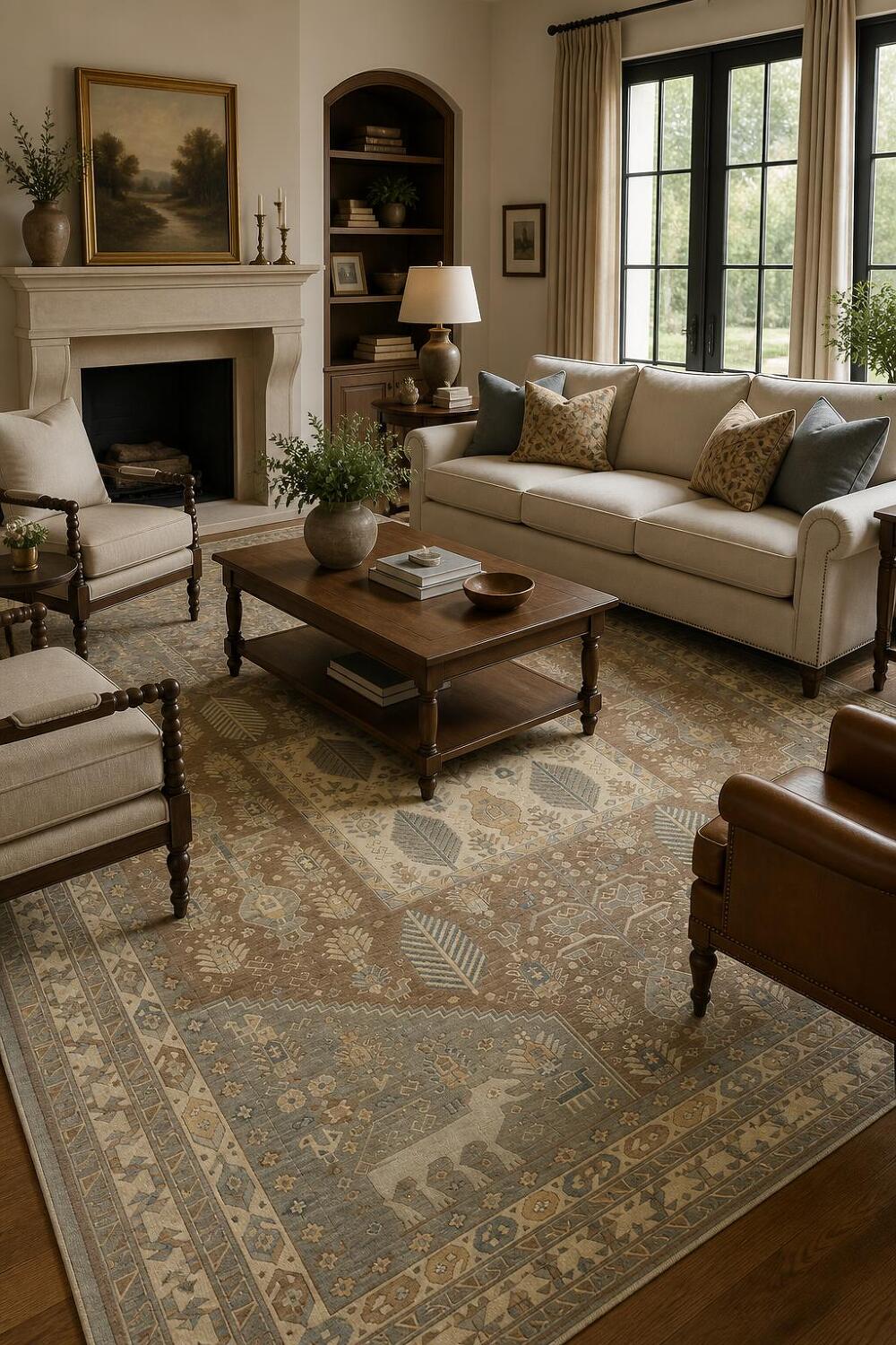 Animal Pictorial Wool Traditional Oushak Area Rug 8x10