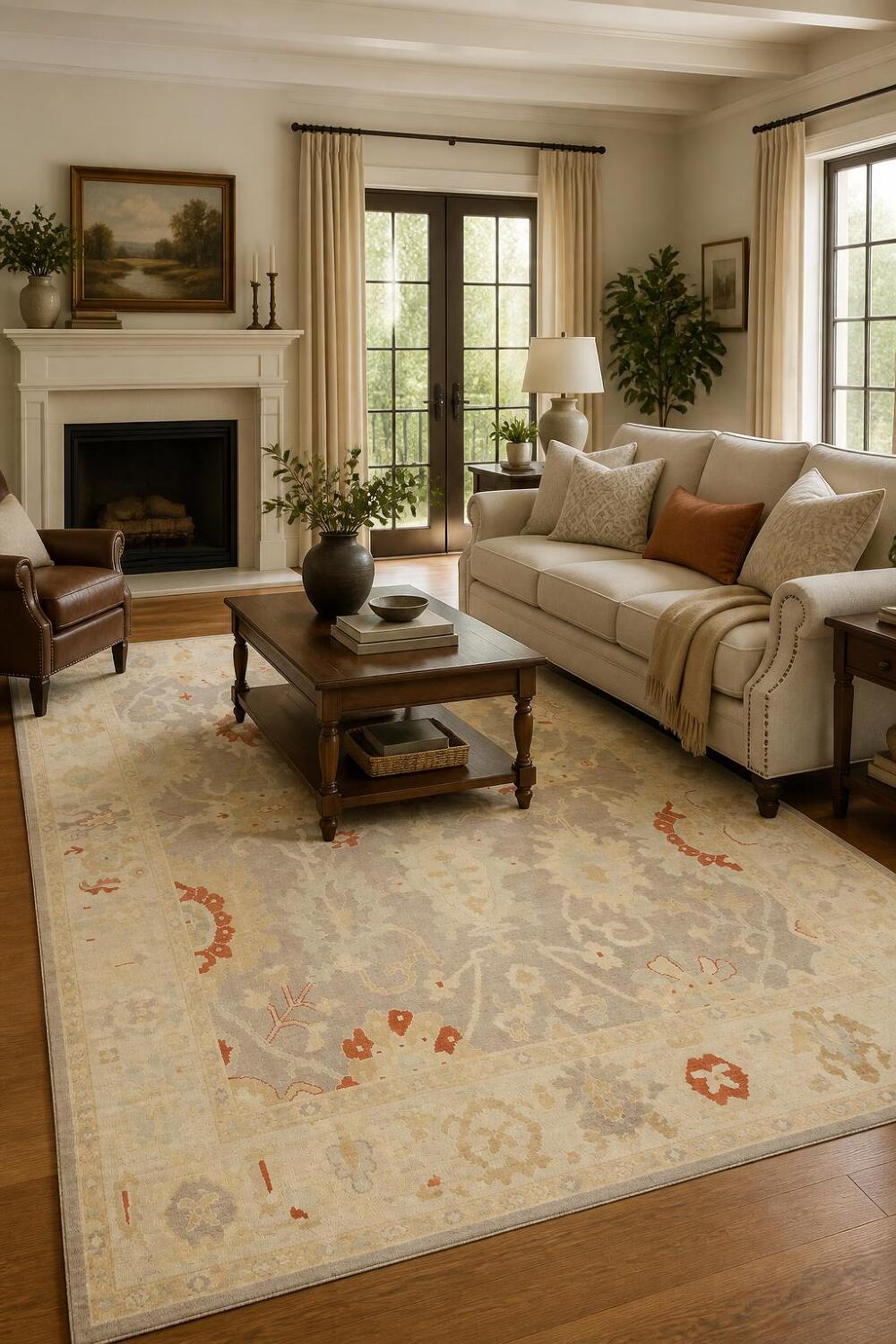 Turkish Vegetable Dye Wool Traditional Oushak Area Rug 7x10