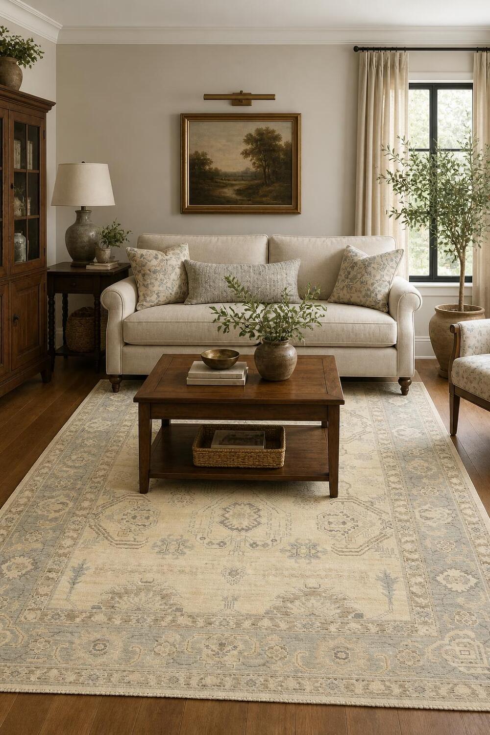Geometric Wool Traditional Oushak Area Rug 6x9