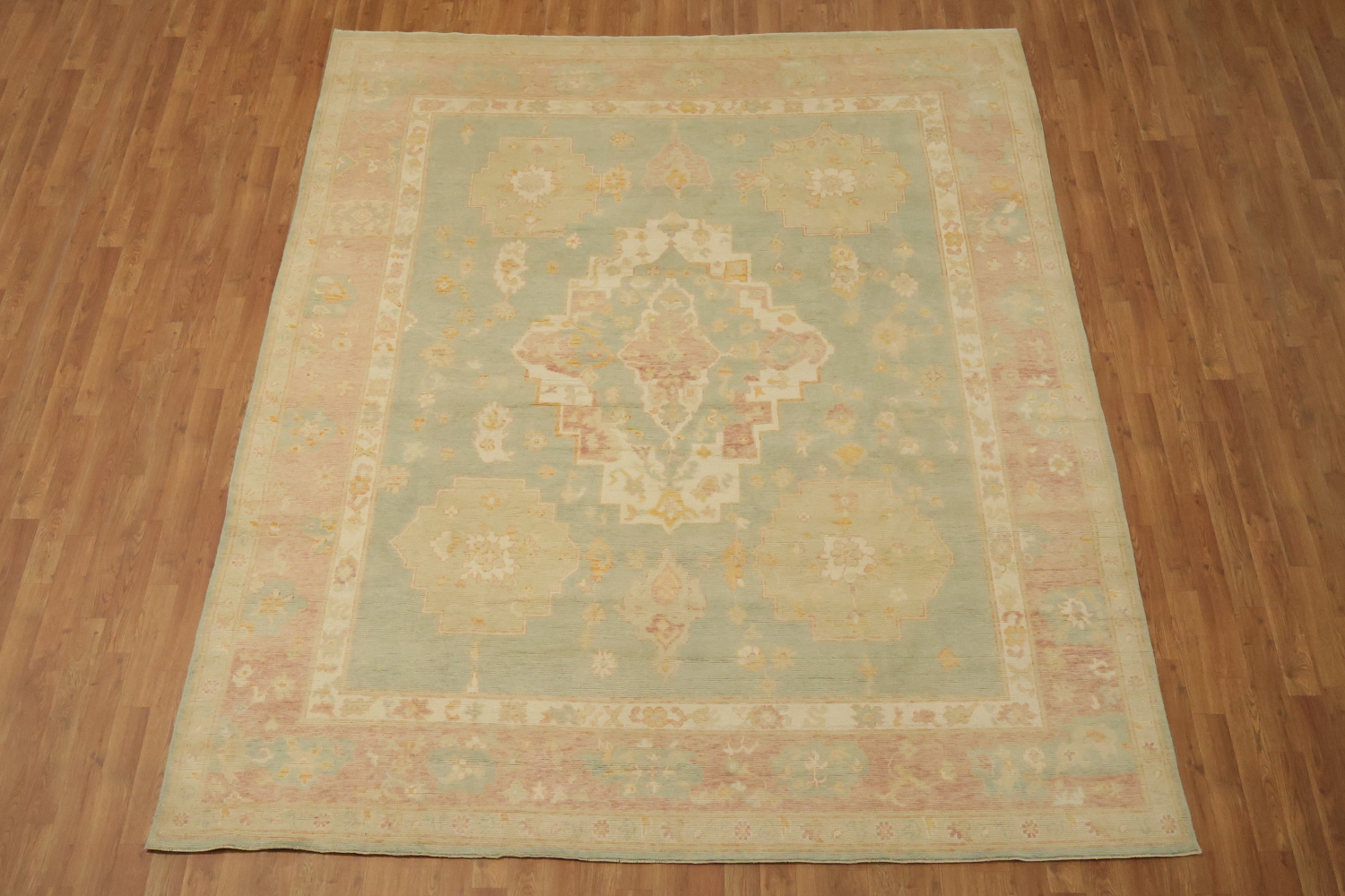 Green Muted Floral Wool Traditional Oushak Area Rug 8x10