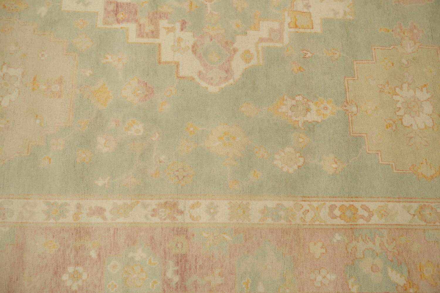 Green Muted Floral Wool Traditional Oushak Area Rug 8x10
