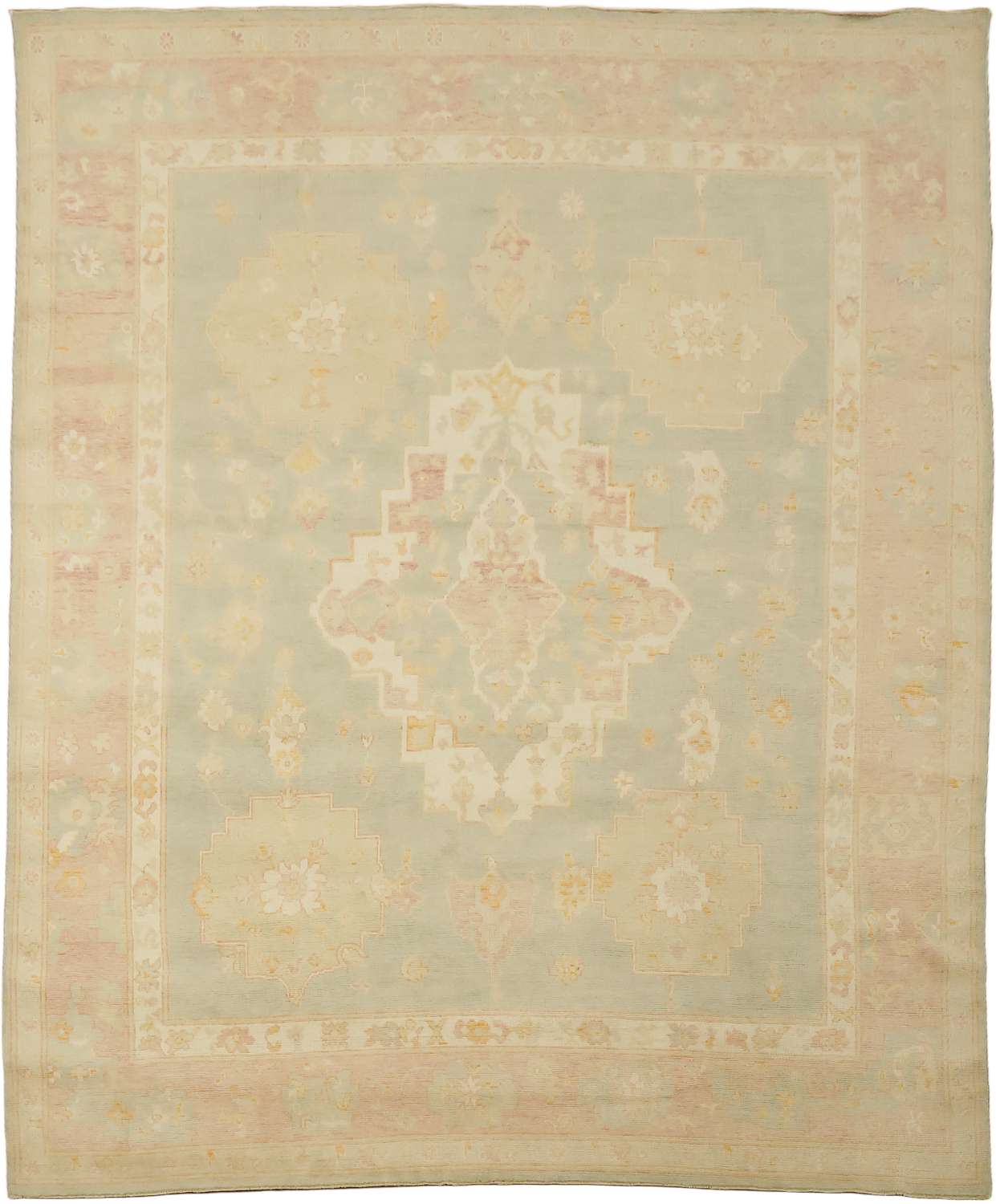 Green Muted Floral Wool Traditional Oushak Area Rug 8x10