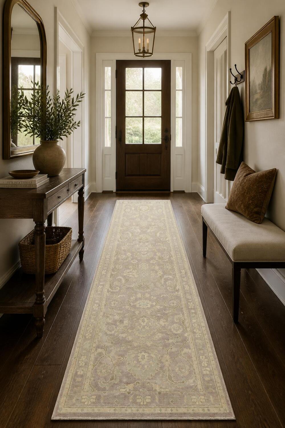 Vegetable Dye Wool Traditional Oushak Runner Rug 3x10