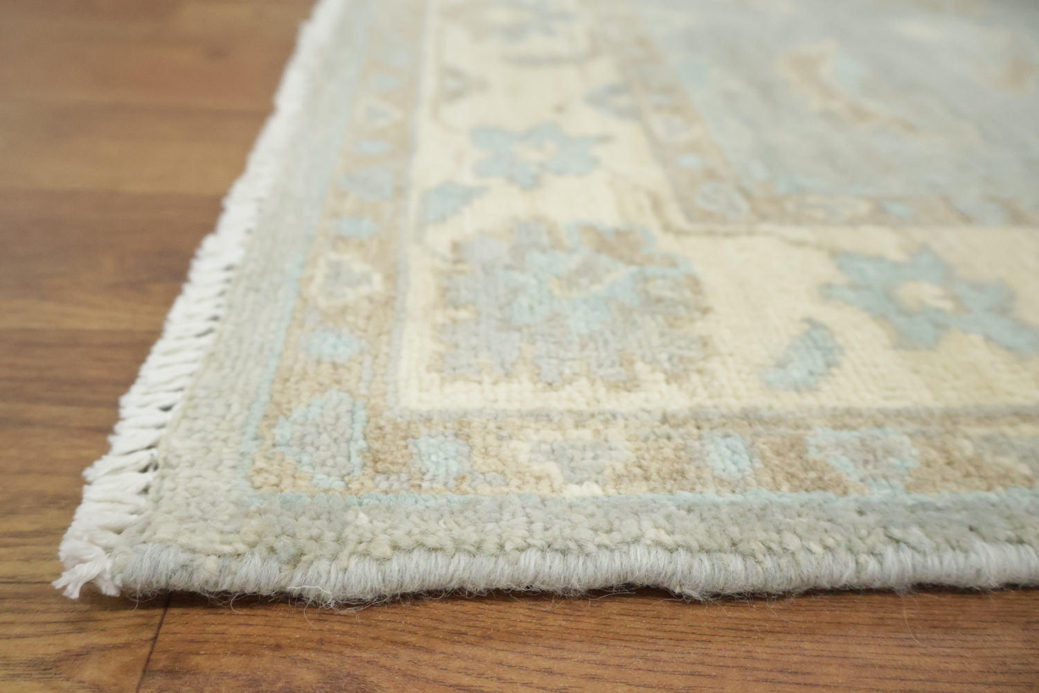 Blue Floral Wool Traditional Turkish Oushak Runner Rug 3x8