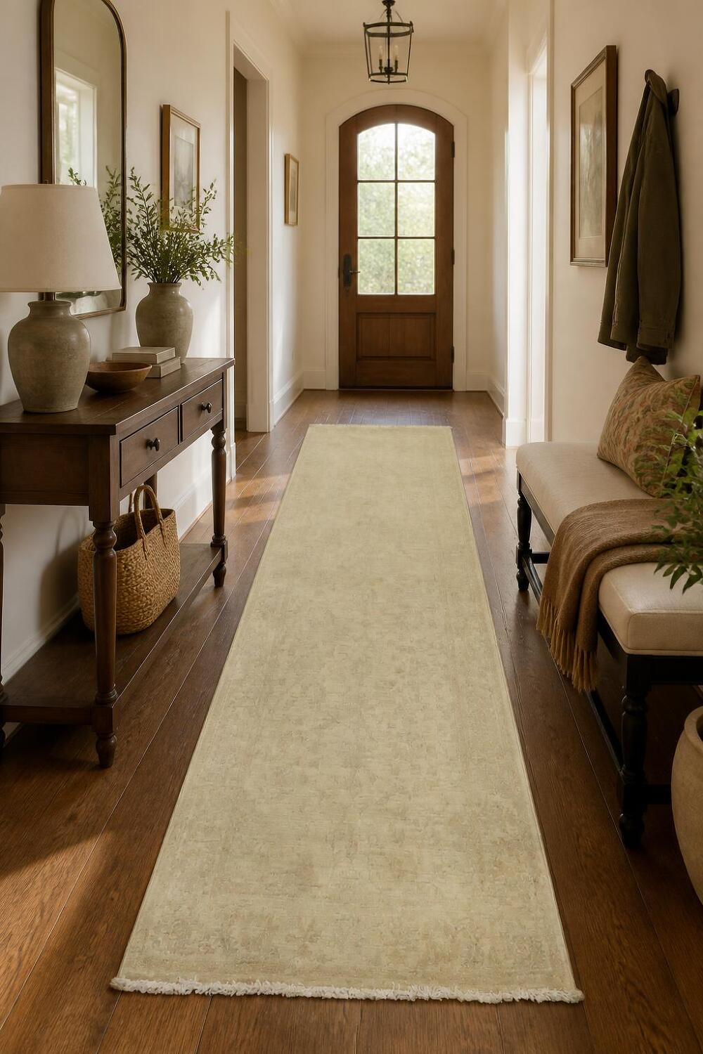 Muted Turkish Wool Traditional Oushak Runner Rug 3x8