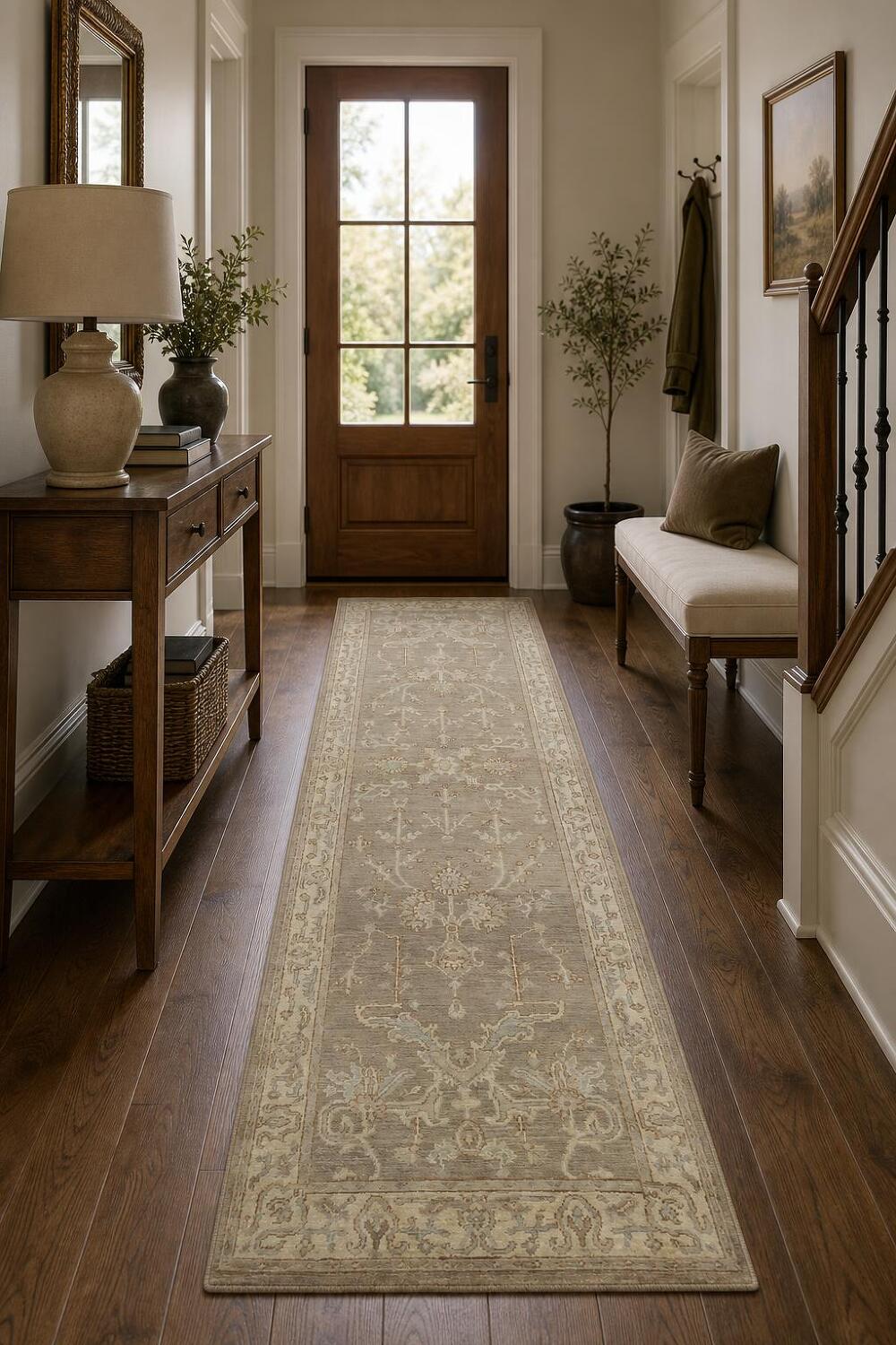 Turkish Wool Traditional Oushak Runner Rug 3x8