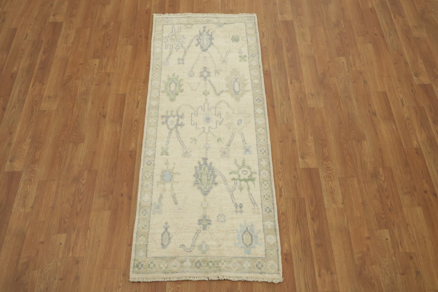 Traditional Turkish Oushak Wool Runner Rug 2x5