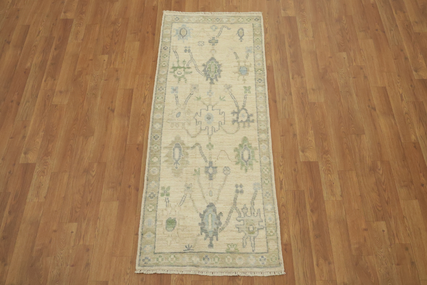 Traditional Turkish Oushak Wool Runner Rug 2x5