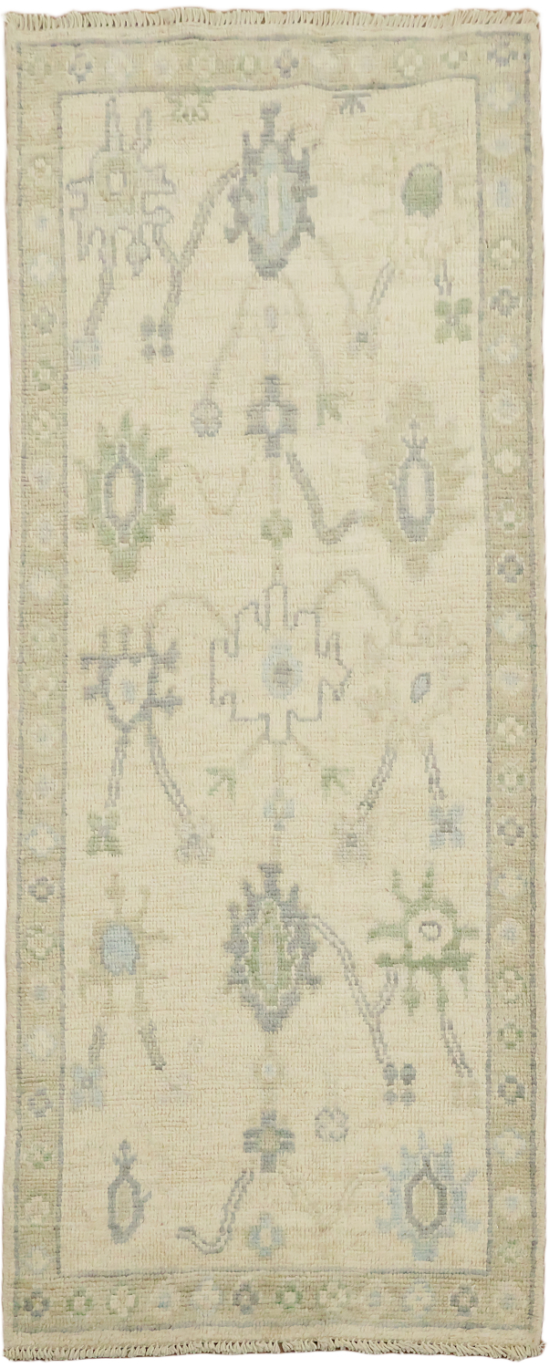 Traditional Turkish Oushak Wool Runner Rug 2x5