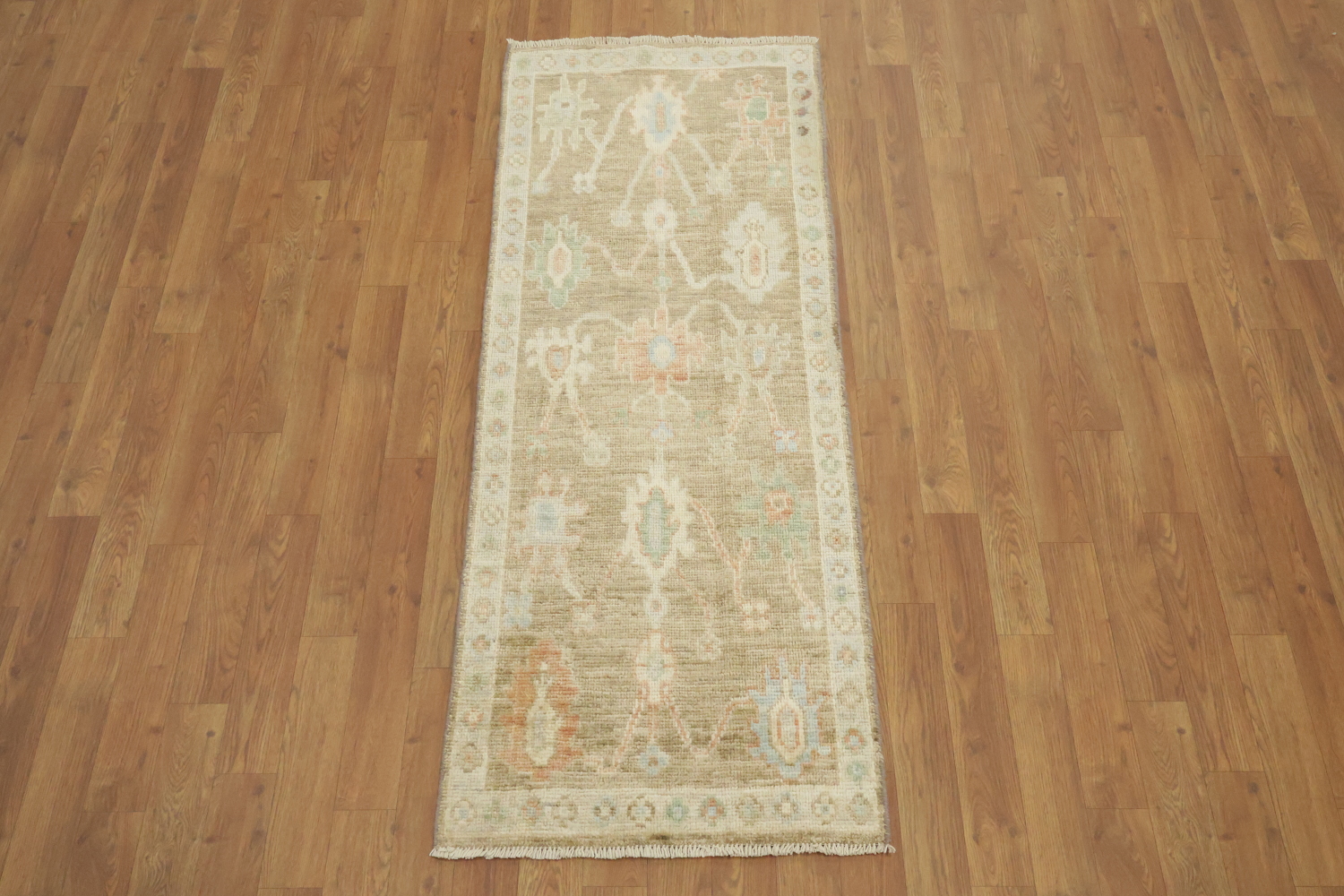 Traditional Oushak Muted Wool Turkish Runner Rug 2x5