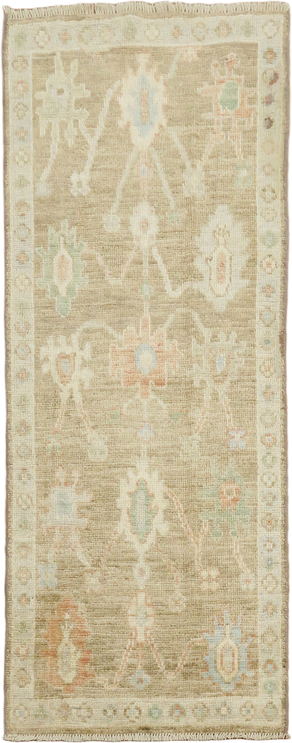 Traditional Oushak Muted Wool Turkish Runner Rug 2x5