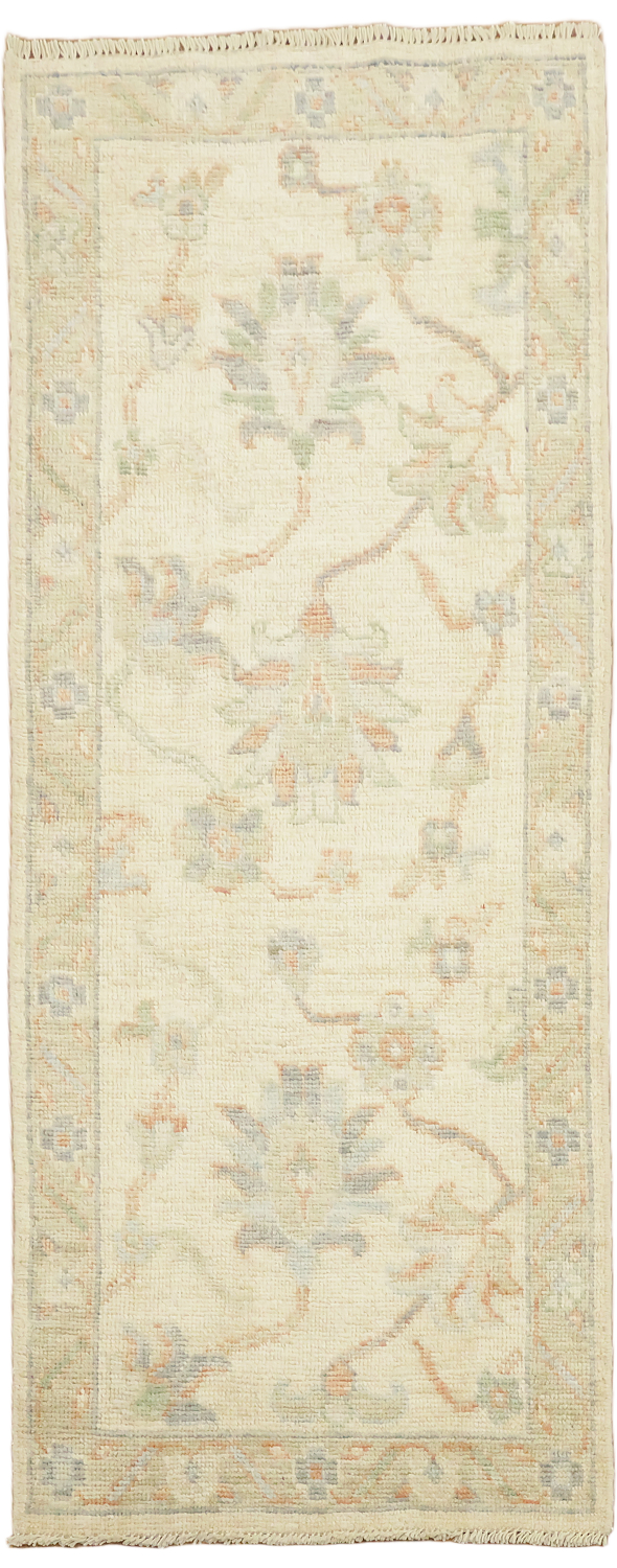 Traditional Oushak All Over Floral Wool Runner Rug 2x5