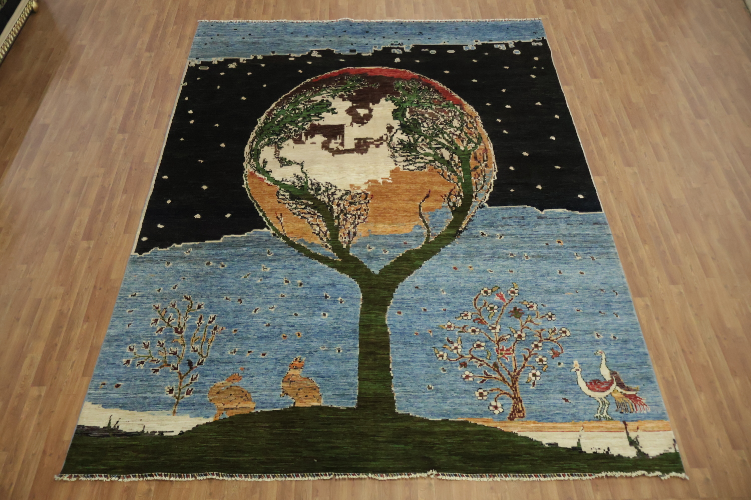 Mystical Forest and Dreamy Night Sky Woolen Rug Artwork 10x13