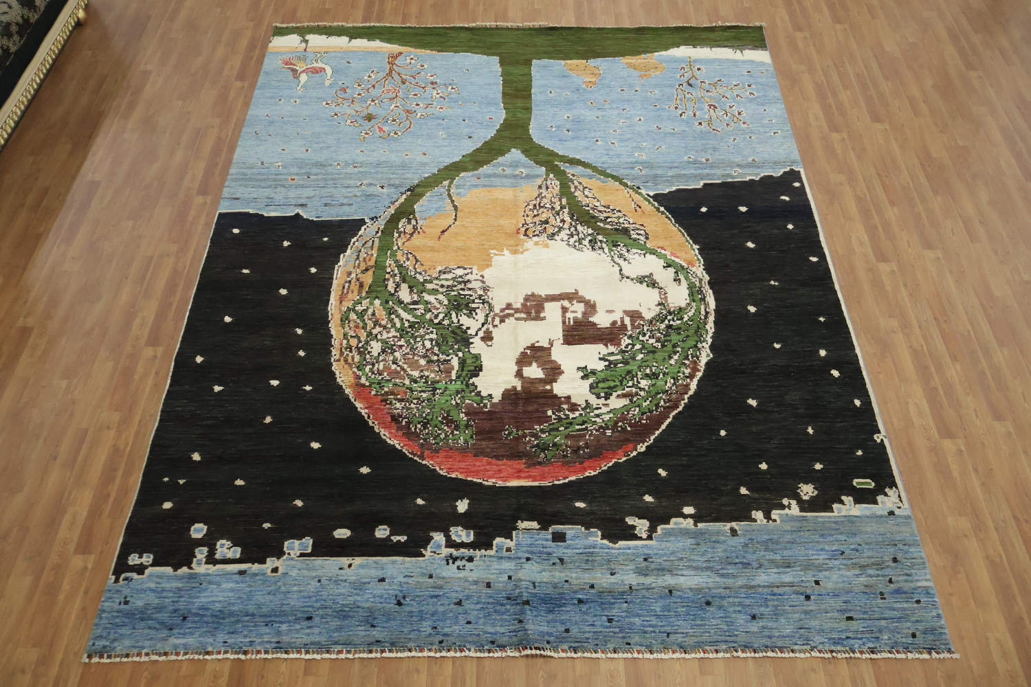 Mystical Forest and Dreamy Night Sky Woolen Rug Artwork 10x13