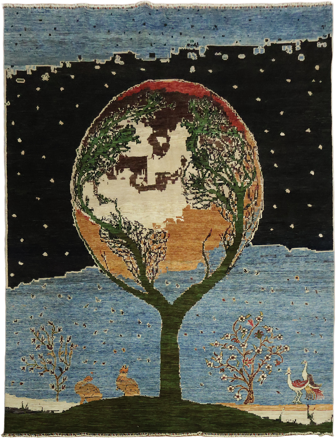 Mystical Forest and Dreamy Night Sky Woolen Rug Artwork 10x13
