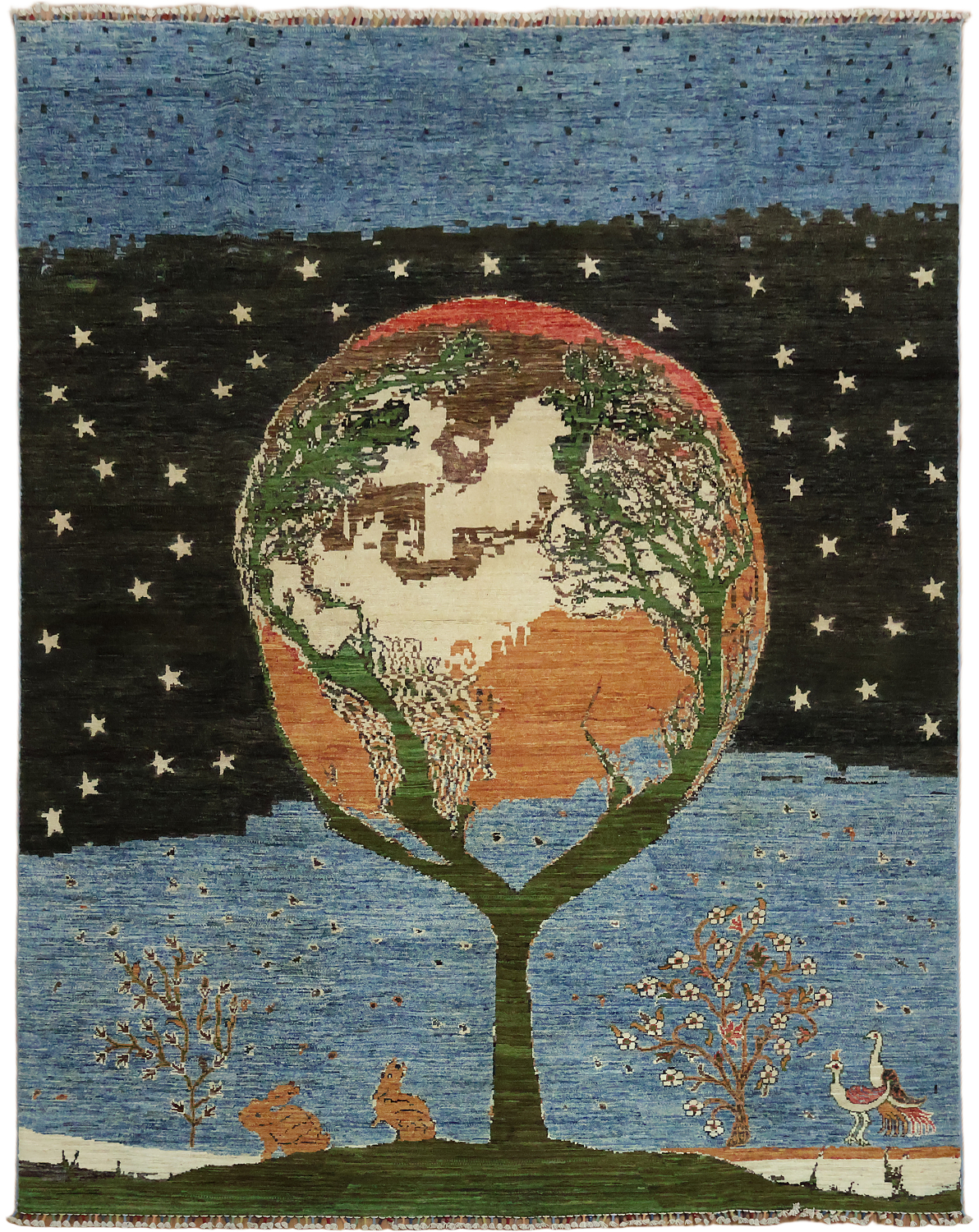 Blue Pictorial Gabbeh Oriental Wool Area Rug 8x10