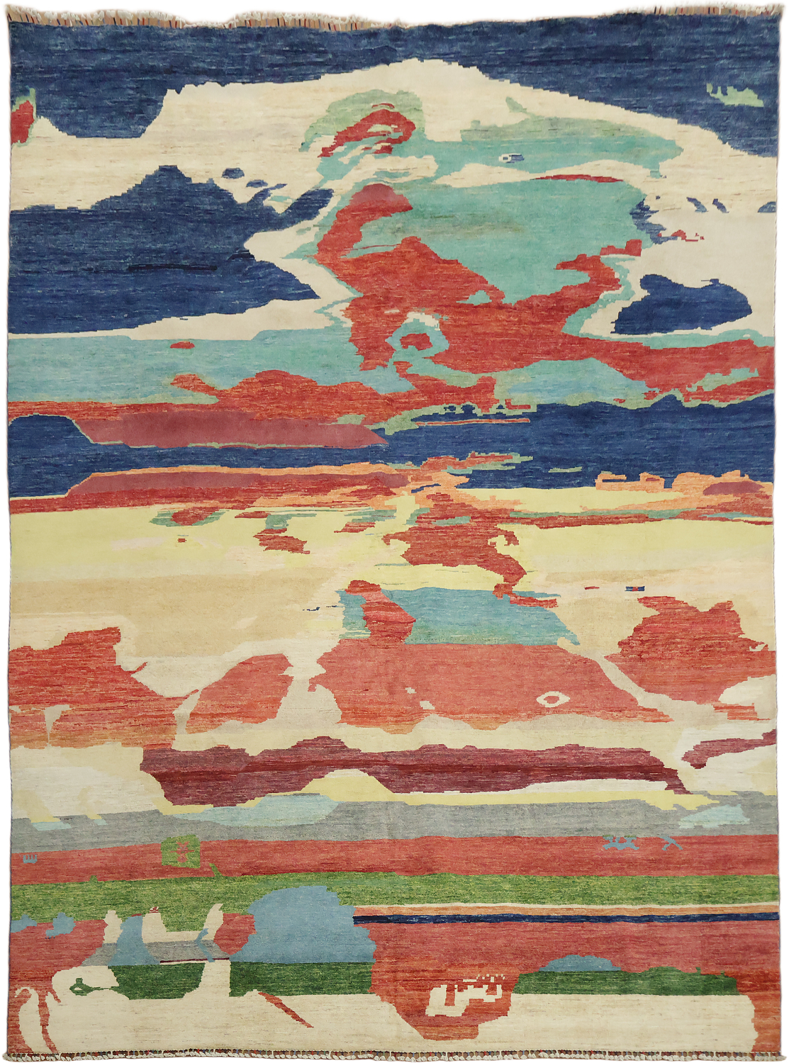 Artistic Red Canyons and Blue Skies Wool Gabbeh Area Rug Carpet 10x14