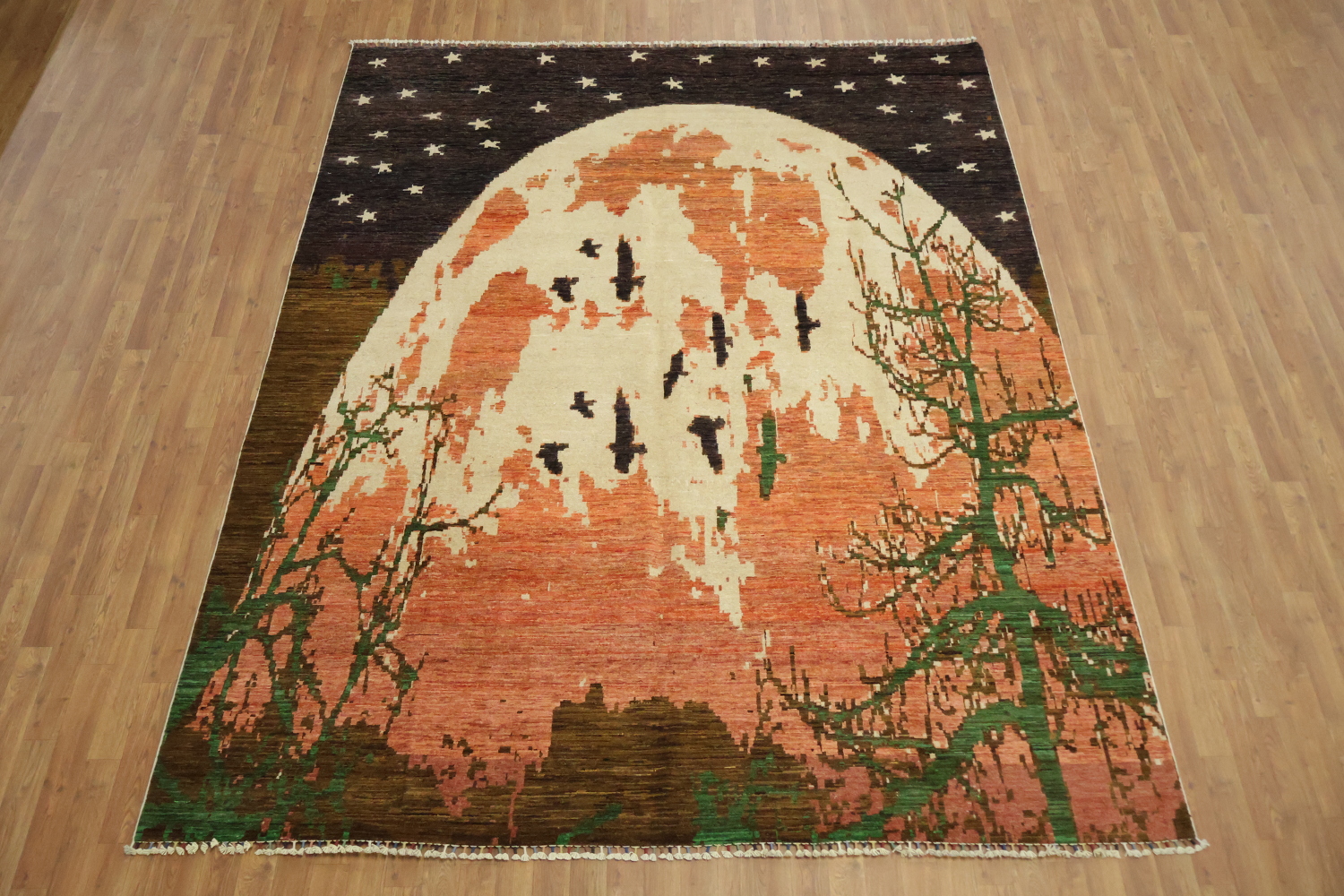 Captivating Twilight Scene Rug with Soaring Bird Designs 8x10