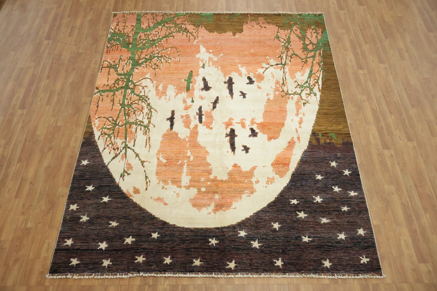 Captivating Twilight Scene Rug with Soaring Bird Designs 8x10
