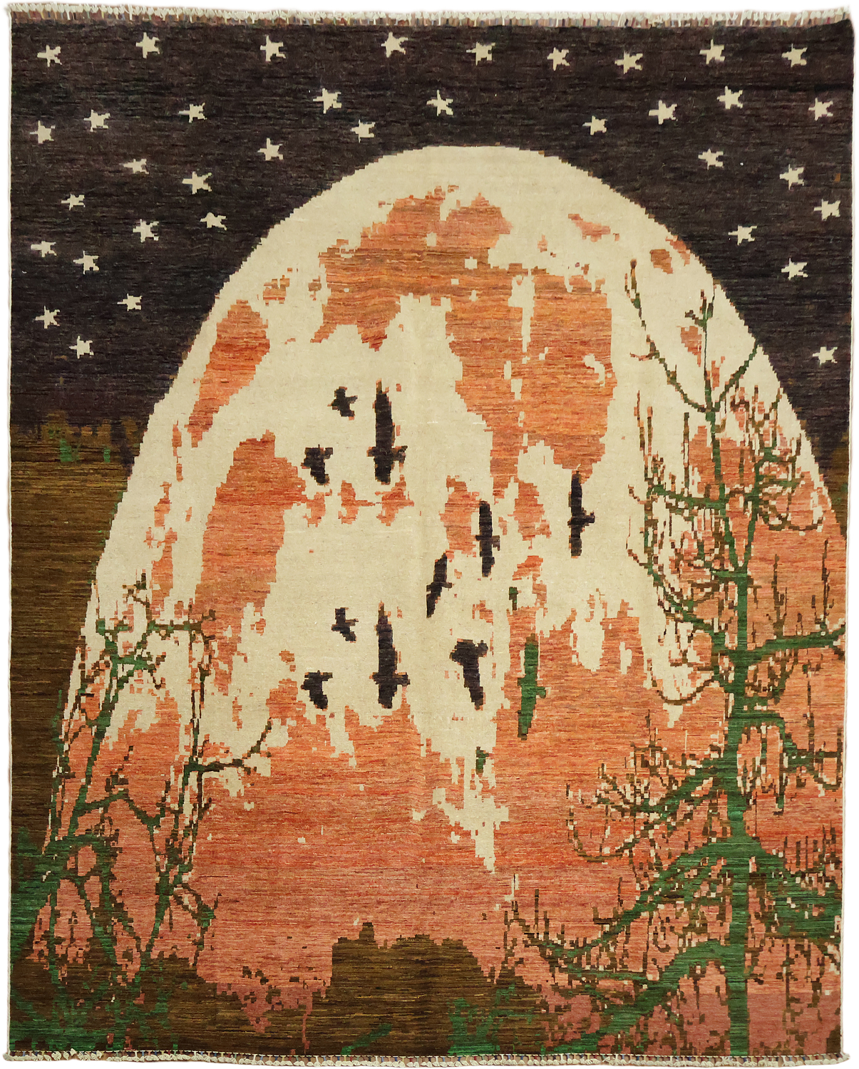 Captivating Twilight Scene Rug with Soaring Bird Designs 8x10