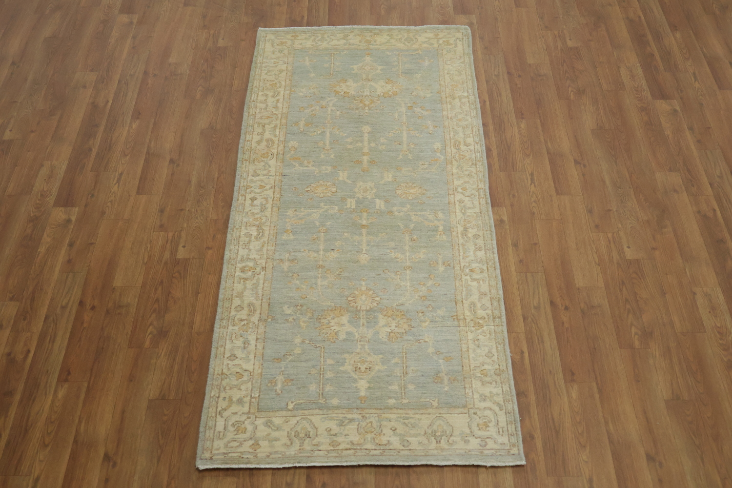 Blue Floral Wool Traditional Oushak Rug 3x6