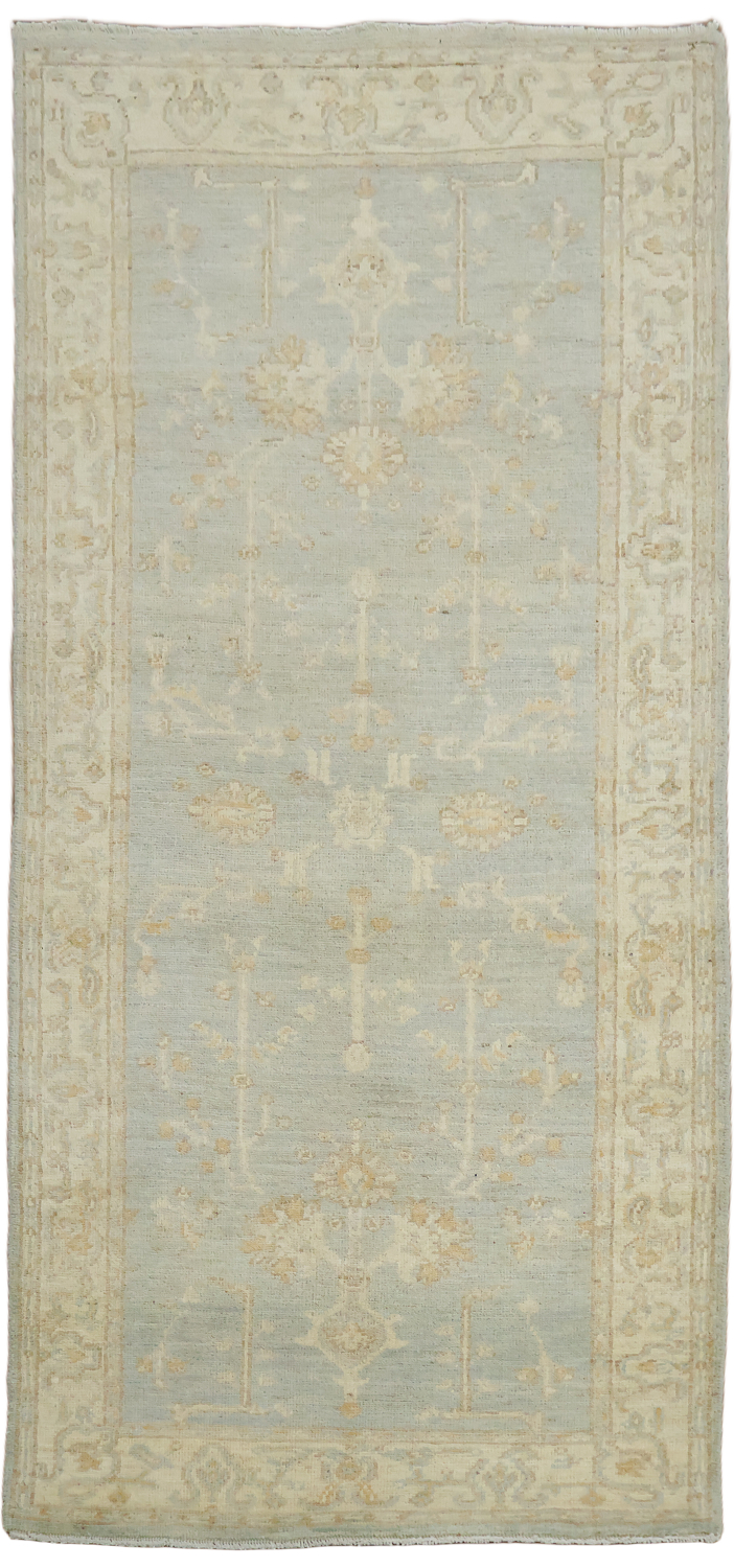 Blue Floral Wool Traditional Oushak Rug 3x6