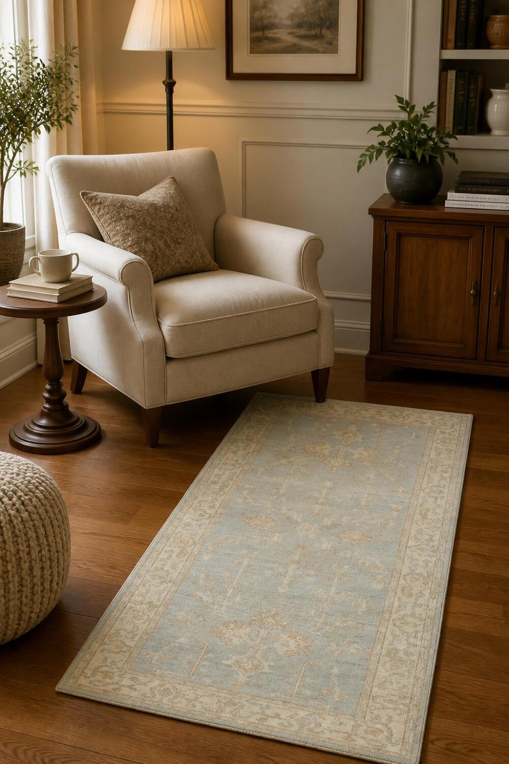 Blue Floral Wool Traditional Oushak Rug 3x6