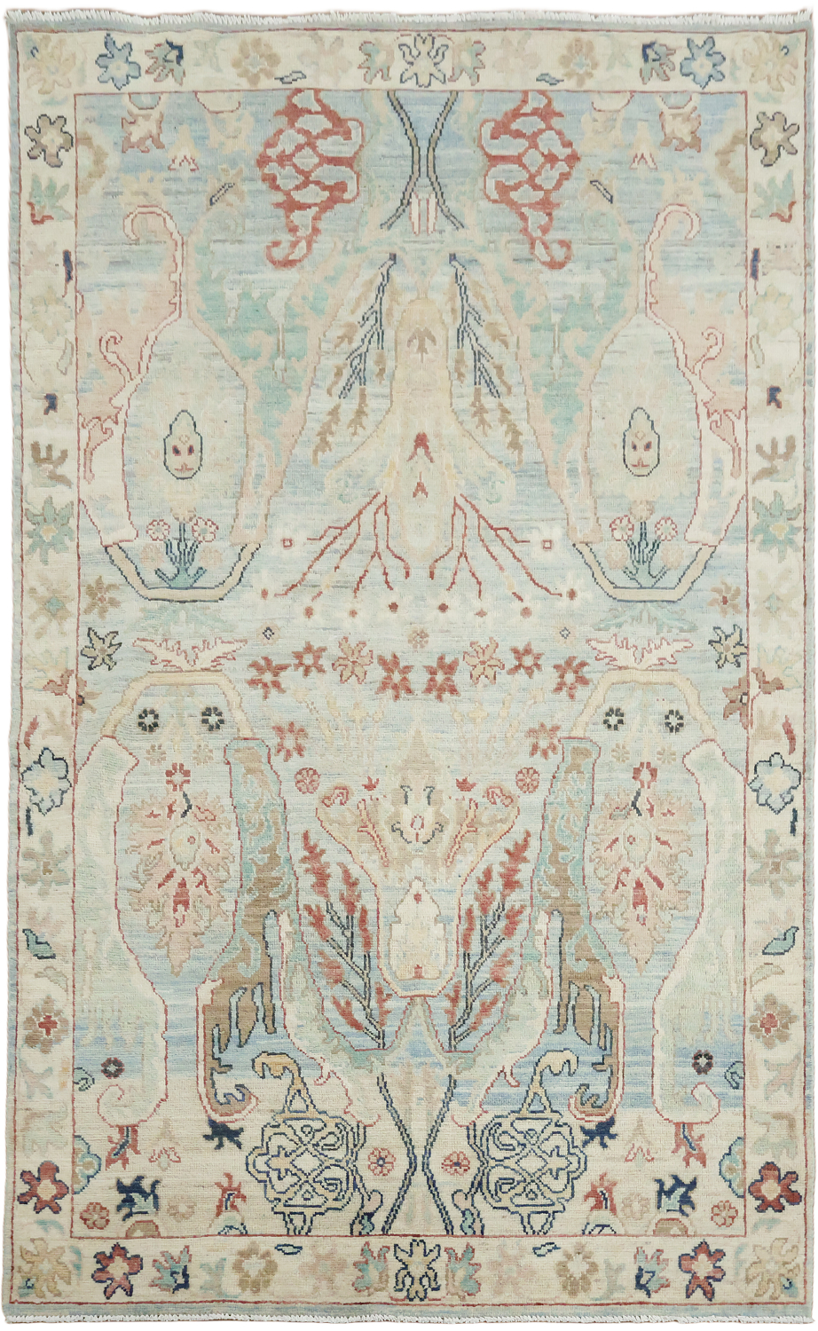 Blue Wool Traditional Oushak Area Rug 5x8