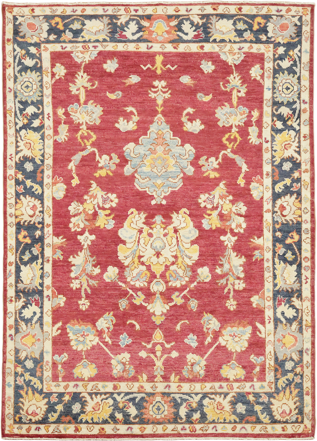 Red Vegetable Dye Wool Traditional Oushak Rug 5x7