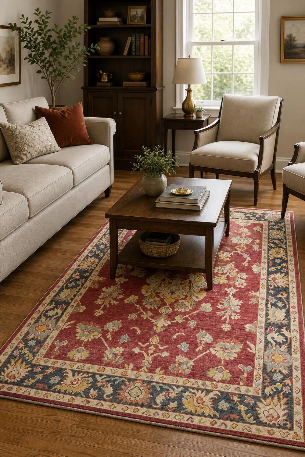 Red Vegetable Dye Wool Traditional Oushak Rug 5x7