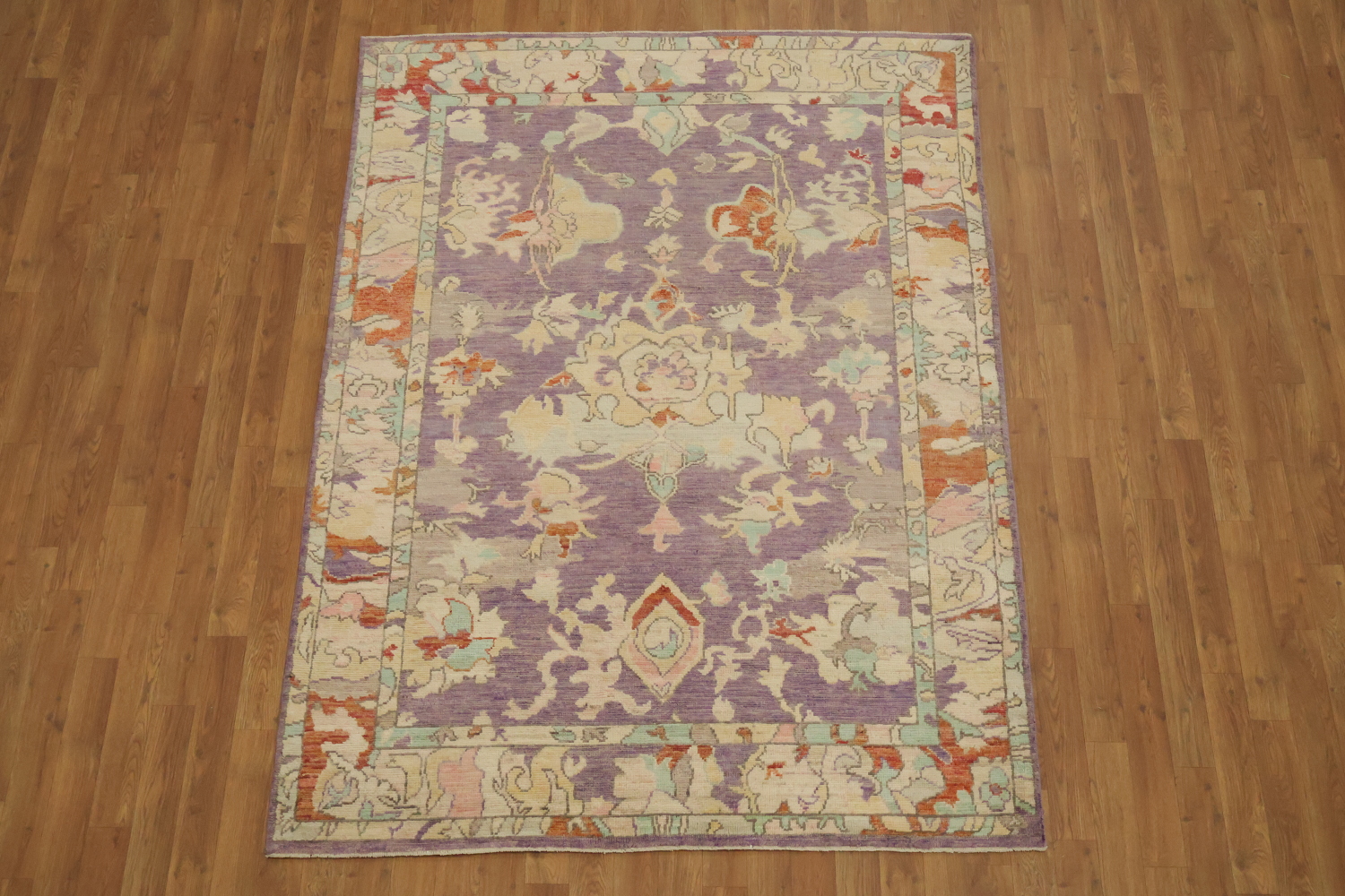 Vegetable Dye Purple Traditional Oushak Wool Rug 5x7