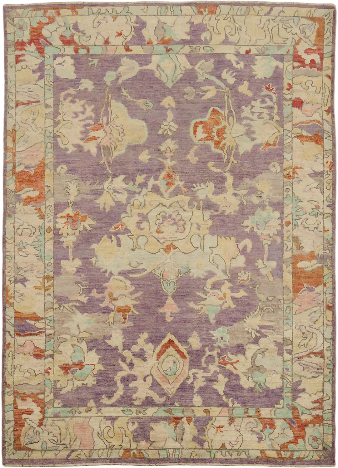 Vegetable Dye Purple Traditional Oushak Wool Rug 5x7