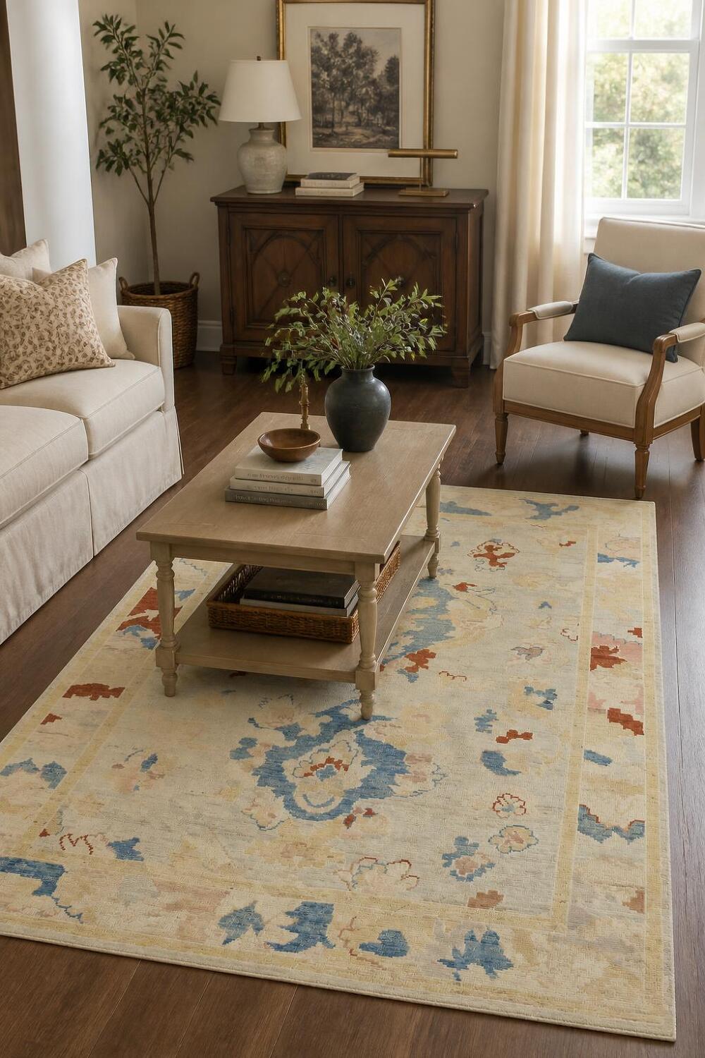 Traditional Oushak Wool Rug 5x7