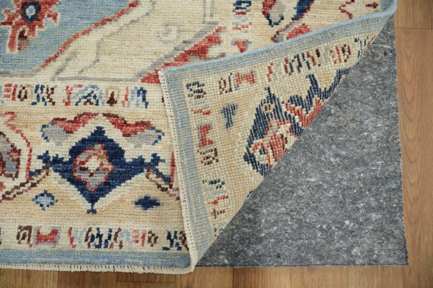 Unique Muted Geometric Blue Turkish Traditional Oushak Oriental Wool Rug 5x7
