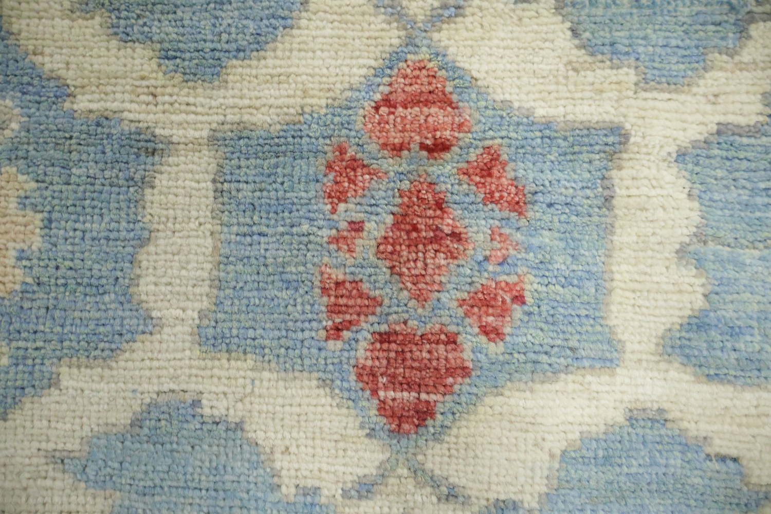 Unique Muted Geometric Blue Turkish Traditional Oushak Oriental Wool Rug 5x7