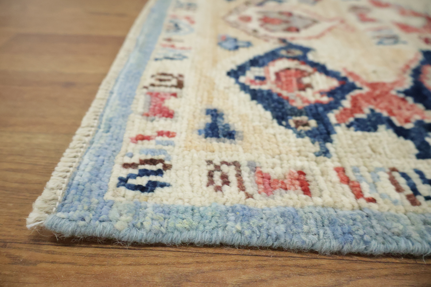 Unique Muted Geometric Blue Turkish Traditional Oushak Oriental Wool Rug 5x7