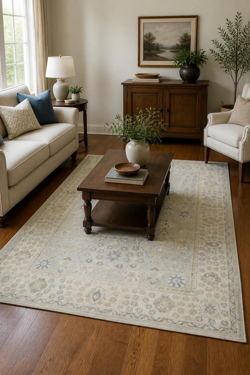 Muted All Over Grey Traditional Oushak Oriental Wool Area Rug 5x8