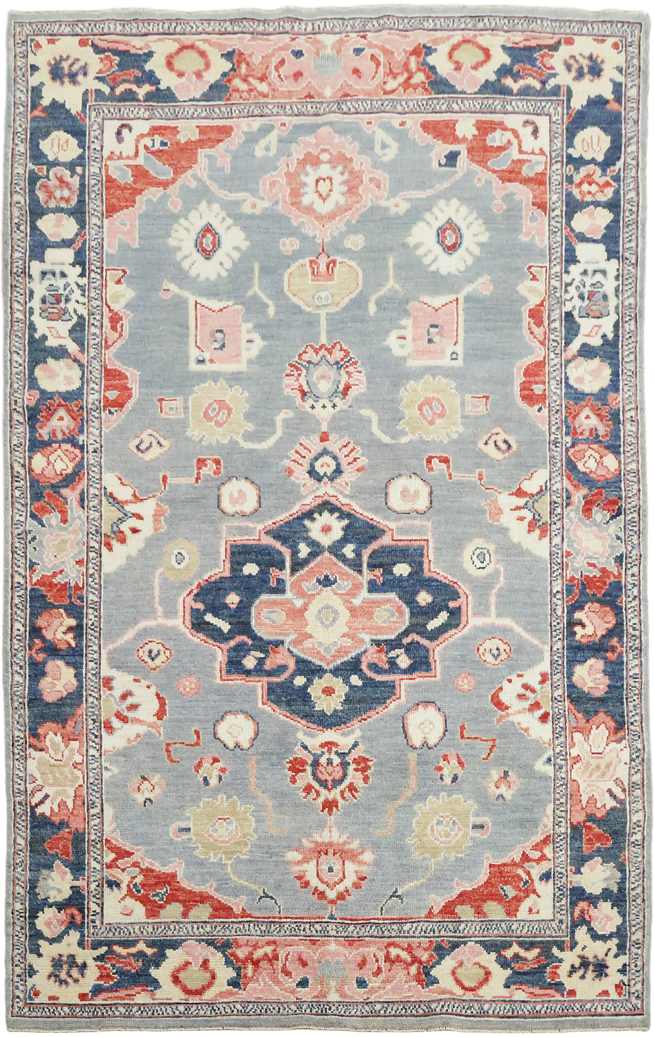 Geometric Grey Oriental Traditional Oushak Turkish Wool Area Rug 5x8