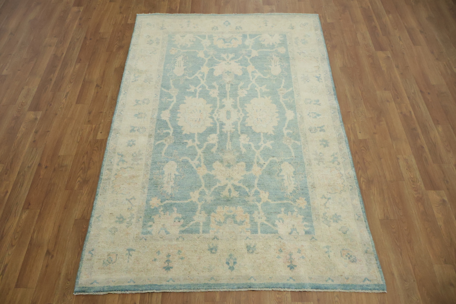 All Over Muted Green Traditional Oushak Oriental Wool Rug 4x6