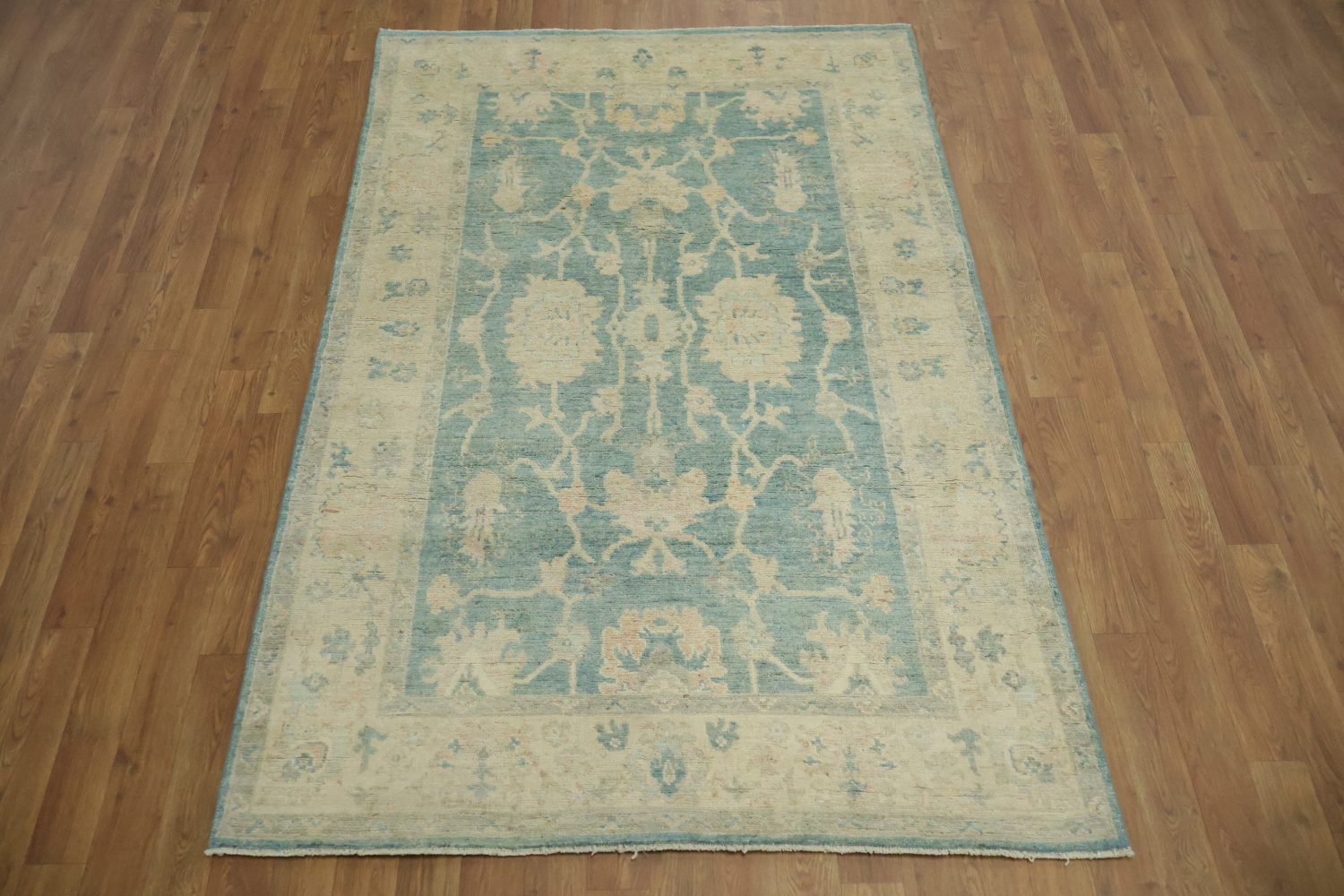 All Over Muted Green Traditional Oushak Oriental Wool Rug 4x6