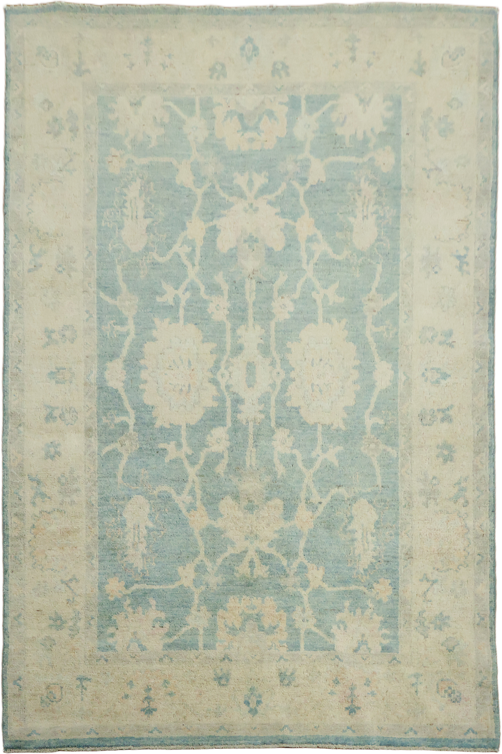 All Over Muted Green Traditional Oushak Oriental Wool Rug 4x6