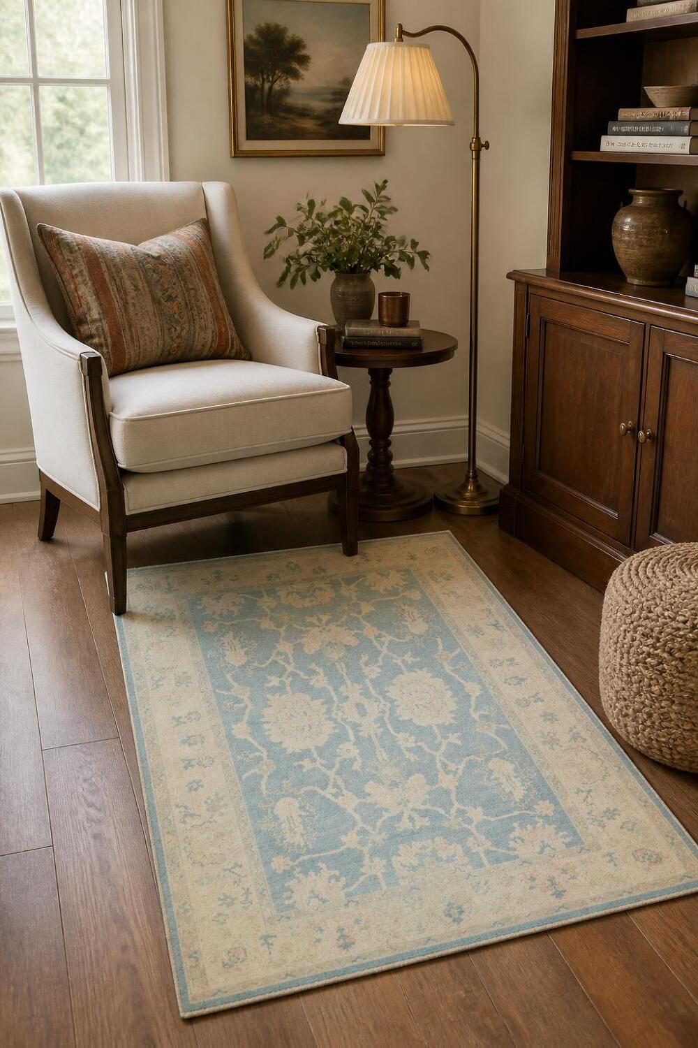 All Over Muted Green Traditional Oushak Oriental Wool Rug 4x6