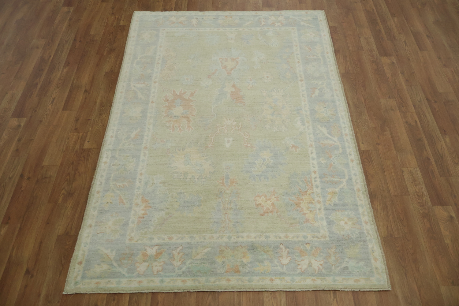 Green Muted Vegetable Dye Wool Traditional Oushak Rug 4x6