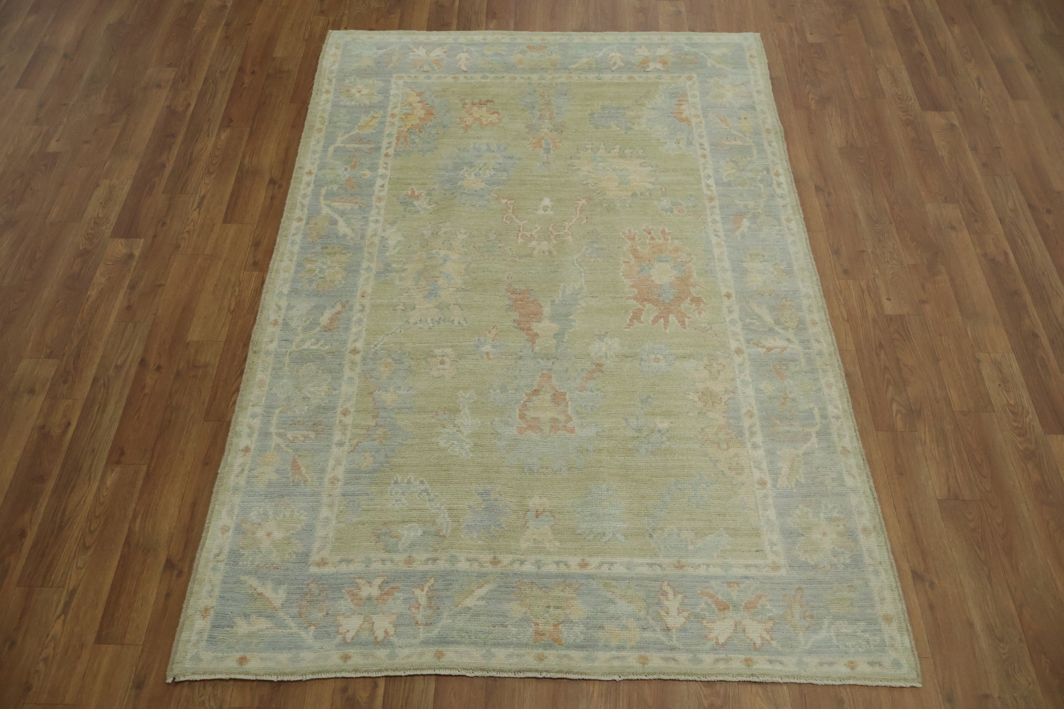 Green Muted Vegetable Dye Wool Traditional Oushak Rug 4x6