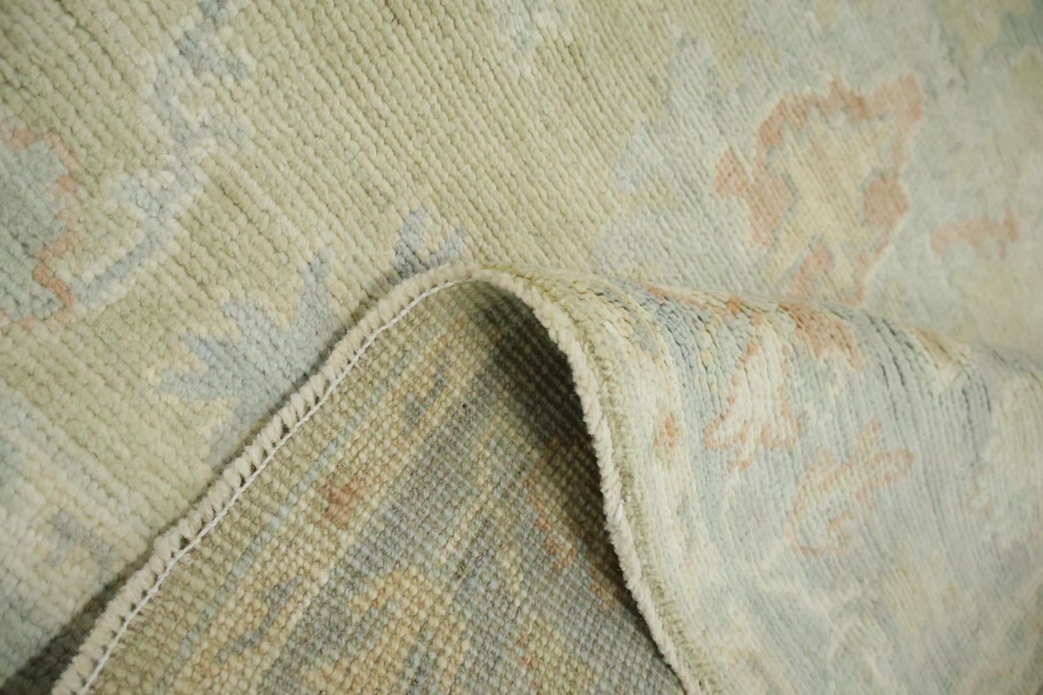 Green Muted Vegetable Dye Wool Traditional Oushak Rug 4x6