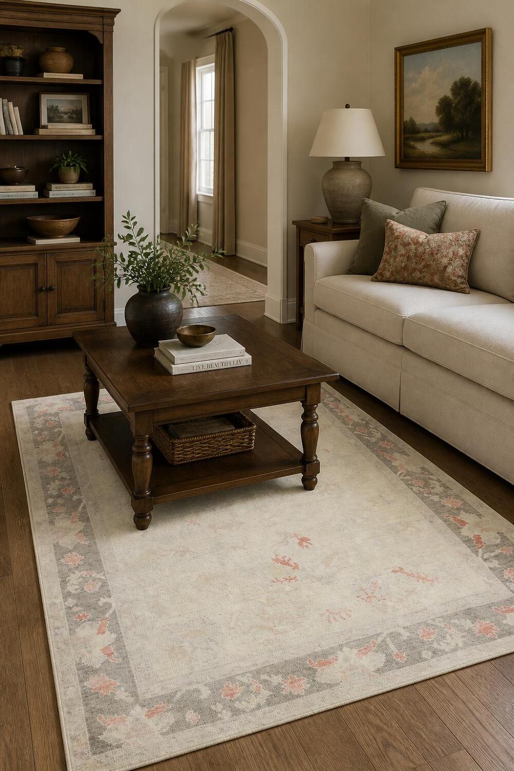 Muted Vegetable Dye Wool Traditional Oushak Rug 5x7