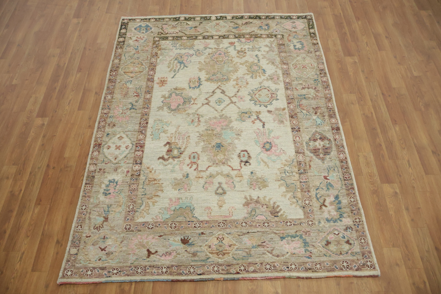Oushak Turkish Geometric Wool Rug 5x7