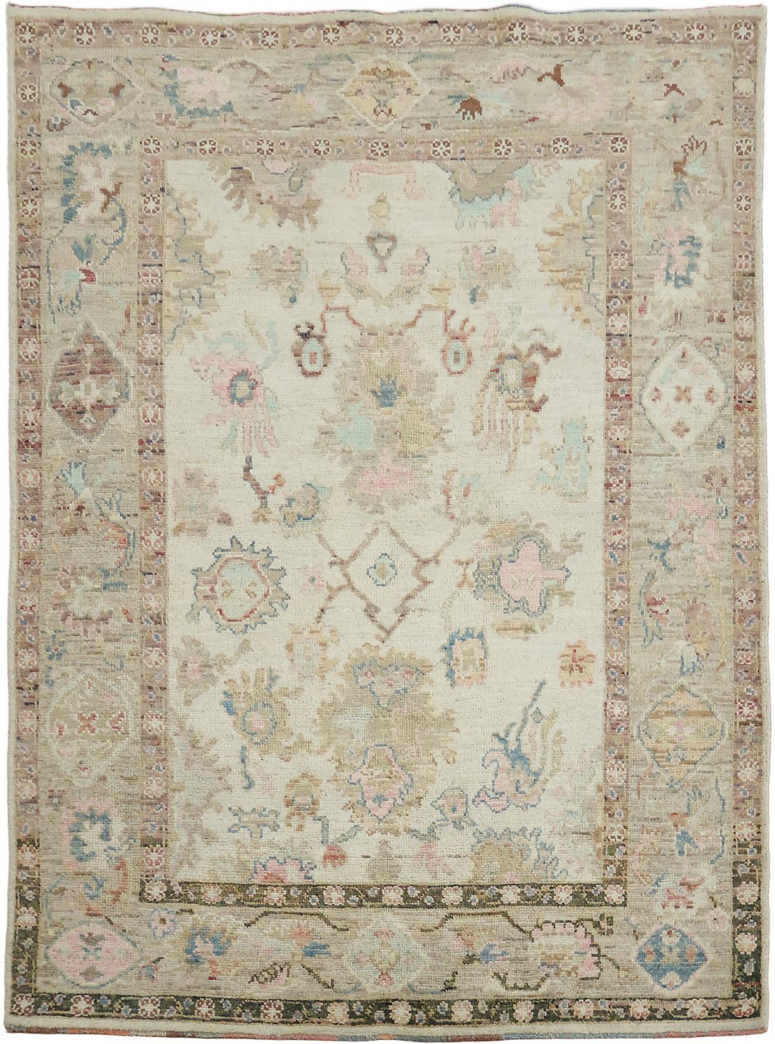 Oushak Turkish Geometric Wool Rug 5x7