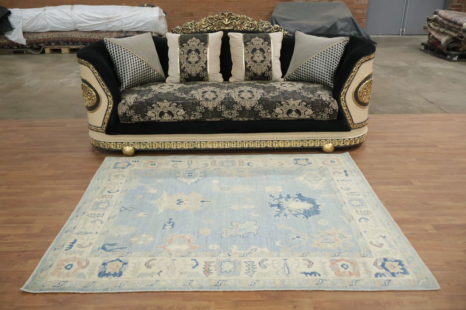 Blue Vegetable Dye Wool Oushak Turkish Rug 5x7